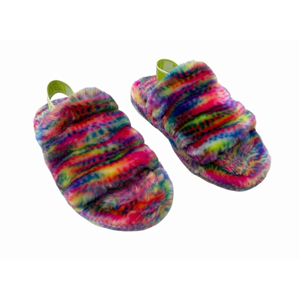 UGG Kids' Fluff Yeah Pixelate Slingback Slippers Size 2 Youth Colorful Rainbow